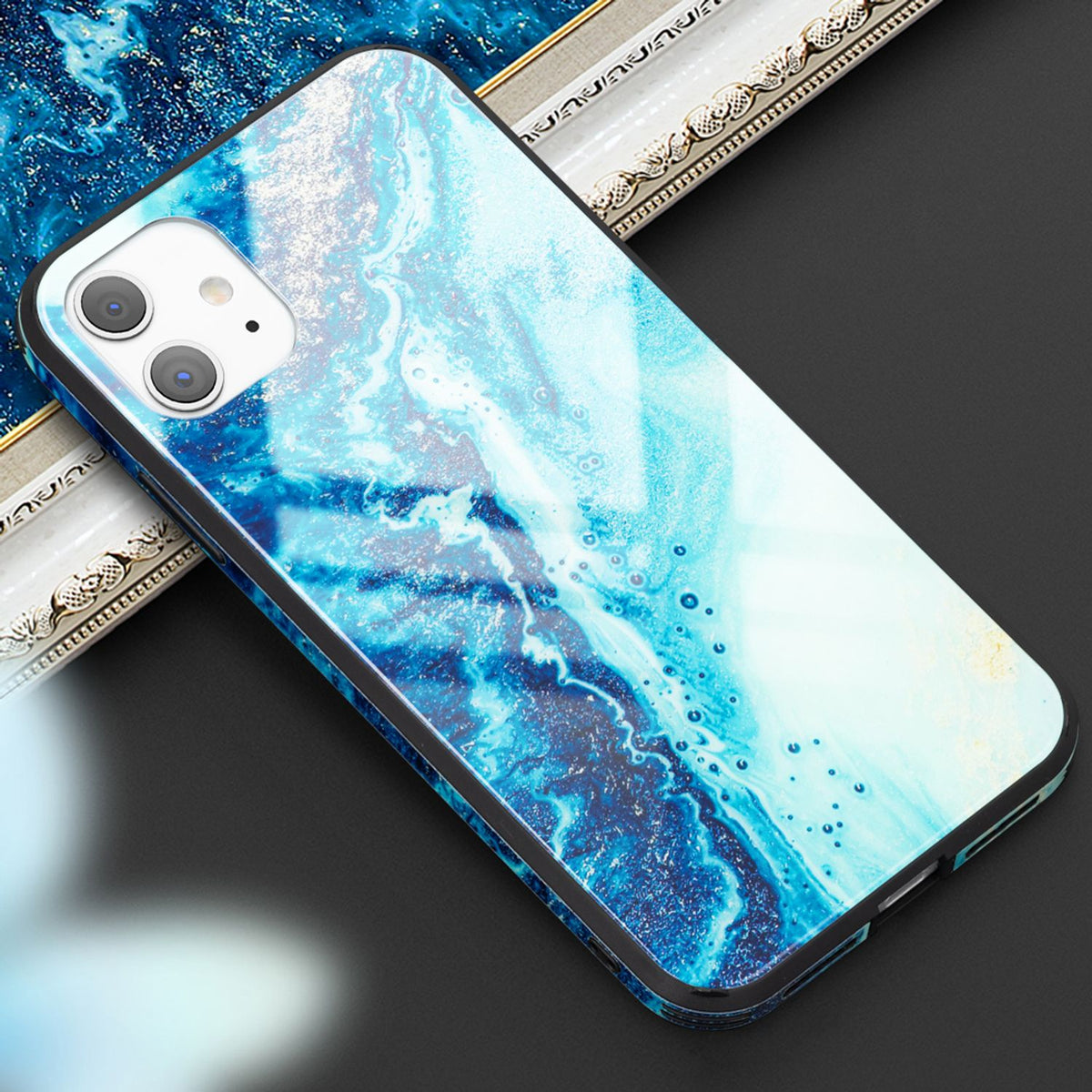 NALIA Hartglas Cover kompatibel mit iPhone 11 Hülle, Marmor Design Hard-Case aus 9H Tempered Glass & Silikon Bumper, Robuste Handyhülle Phone Schutzhülle Handy-Tasche
