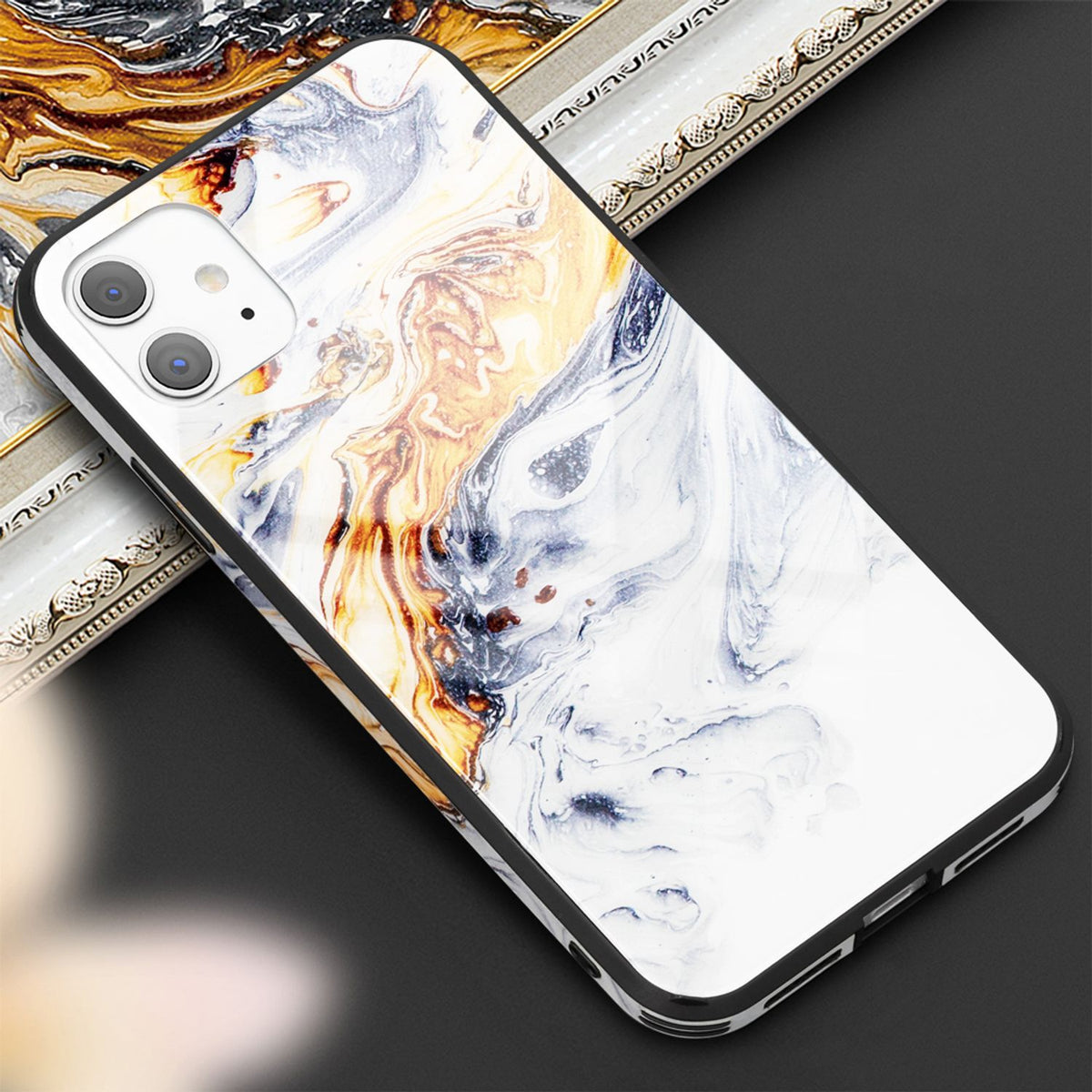 NALIA Hartglas Cover kompatibel mit iPhone 11 Hülle, Marmor Design Hard-Case aus 9H Tempered Glass & Silikon Bumper, Robuste Handyhülle Phone Schutzhülle Handy-Tasche