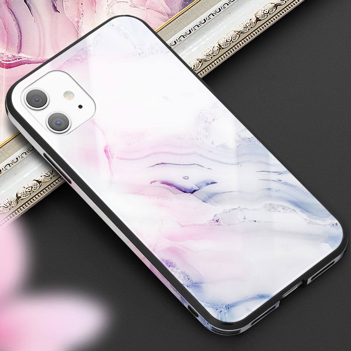 NALIA Hartglas Cover kompatibel mit iPhone 11 Hülle, Marmor Design Hard-Case aus 9H Tempered Glass & Silikon Bumper, Robuste Handyhülle Phone Schutzhülle Handy-Tasche