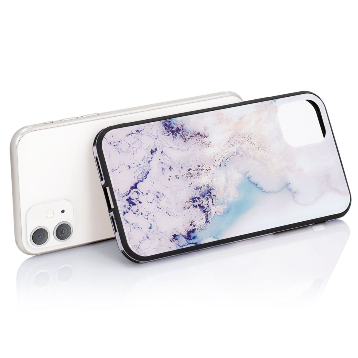 NALIA Hartglas Cover kompatibel mit iPhone 11 Hülle, Marmor Design Hard-Case aus 9H Tempered Glass & Silikon Bumper, Robuste Handyhülle Phone Schutzhülle Handy-Tasche