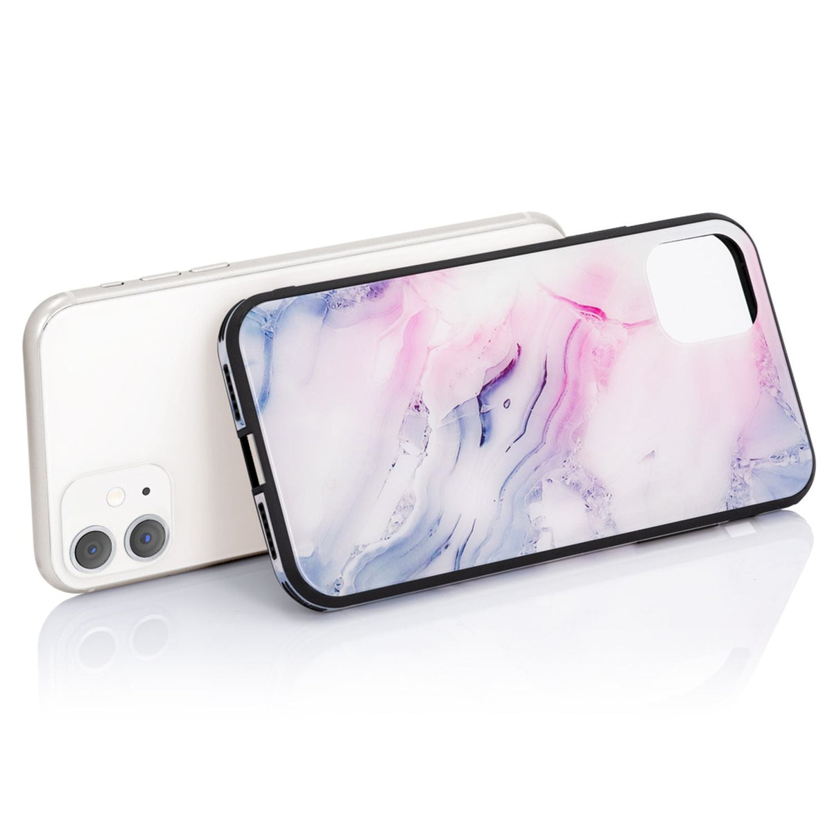 NALIA Hartglas Cover kompatibel mit iPhone 11 Hülle, Marmor Design Hard-Case aus 9H Tempered Glass & Silikon Bumper, Robuste Handyhülle Phone Schutzhülle Handy-Tasche