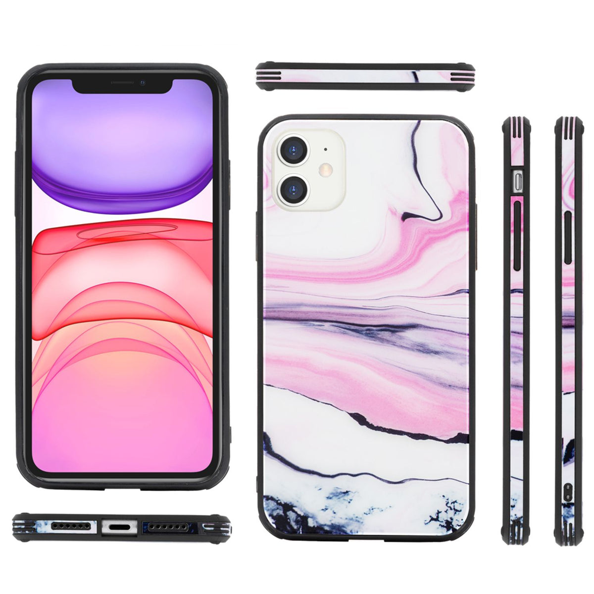 NALIA Hartglas Cover kompatibel mit iPhone 11 Hülle, Marmor Design Hard-Case aus 9H Tempered Glass & Silikon Bumper, Robuste Handyhülle Phone Schutzhülle Handy-Tasche