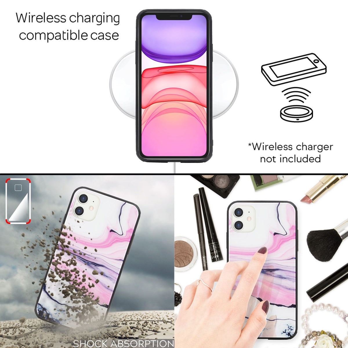 NALIA Hartglas Cover kompatibel mit iPhone 11 Hülle, Marmor Design Hard-Case aus 9H Tempered Glass & Silikon Bumper, Robuste Handyhülle Phone Schutzhülle Handy-Tasche