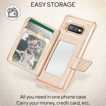 NALIA Schutzhülle kompatibel mit Samsung Galaxy S10e Hülle, Case mit Spiegel & Kartenfächern & Magnet-Verschluss, Glänzendes Kunst-Leder Etui Handy-Tasche Mirror Hard-Cover Handyhülle