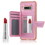 NALIA Schutzhülle kompatibel mit Samsung Galaxy S10e Hülle, Case mit Spiegel & Kartenfächern & Magnet-Verschluss, Glänzendes Kunst-Leder Etui Handy-Tasche Mirror Hard-Cover Handyhülle