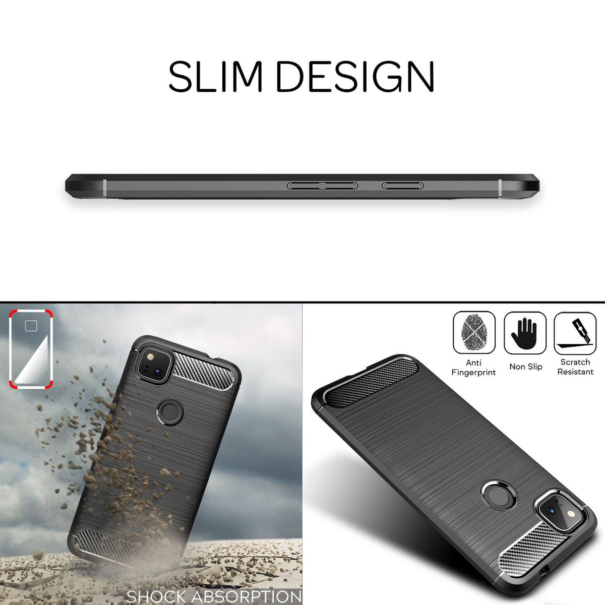 NALIA Silikonhülle für Google Pixel 4a – Rutschfest & Matt – VORTEX (Gebürstete Optik & Carbon Design) – Marke aus Berlin