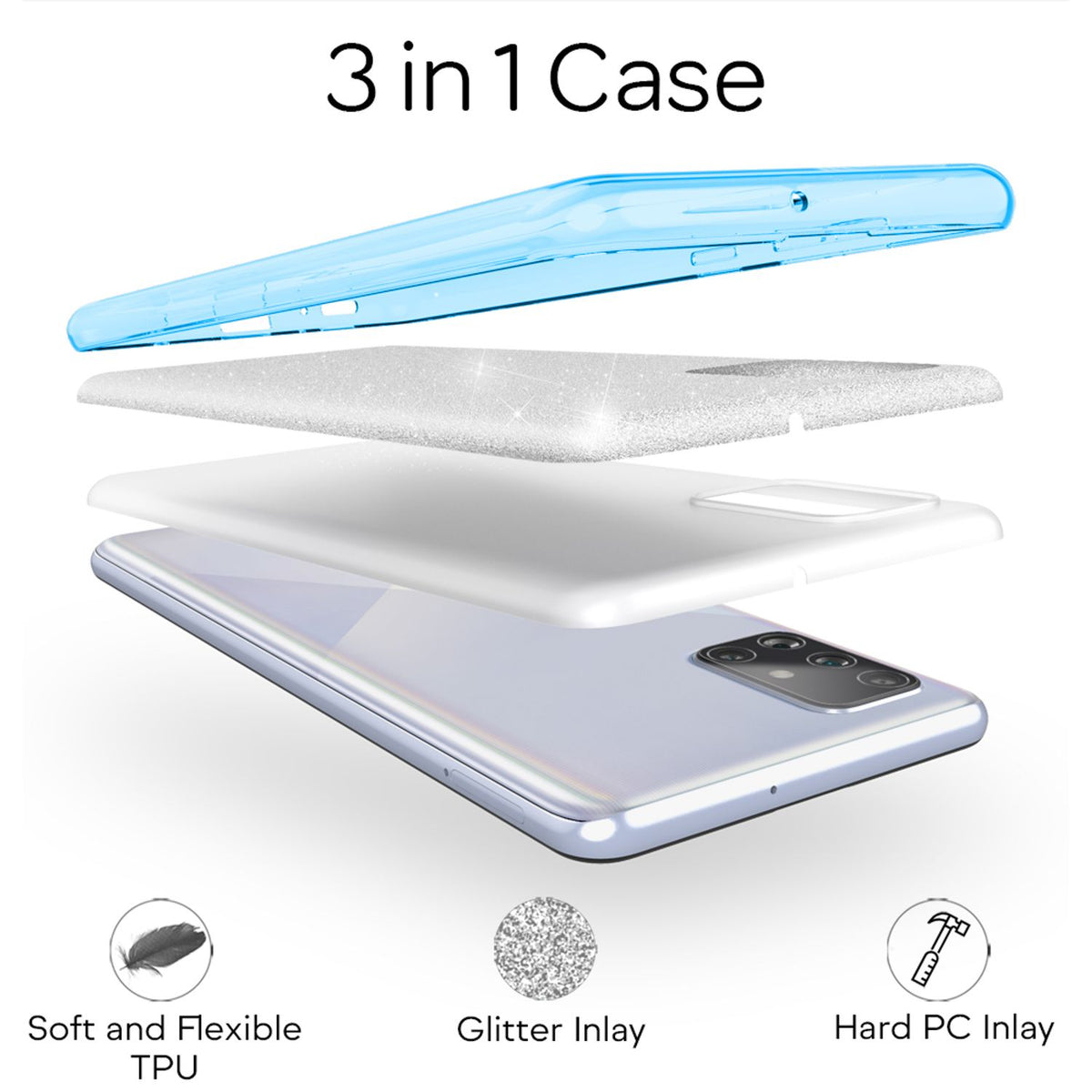 NALIA Glitzerhülle für Samsung Galaxy A51 – Funkelnder Glitzer-Look & Grip – SHINEPOP (Silikon Case) – Marke aus Berlin