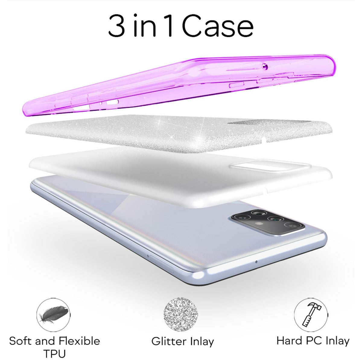 NALIA Glitzerhülle für Samsung Galaxy A71 – Funkelnder Glitzer-Look & Grip – SHINEPOP (Silikon Case) – Marke aus Berlin