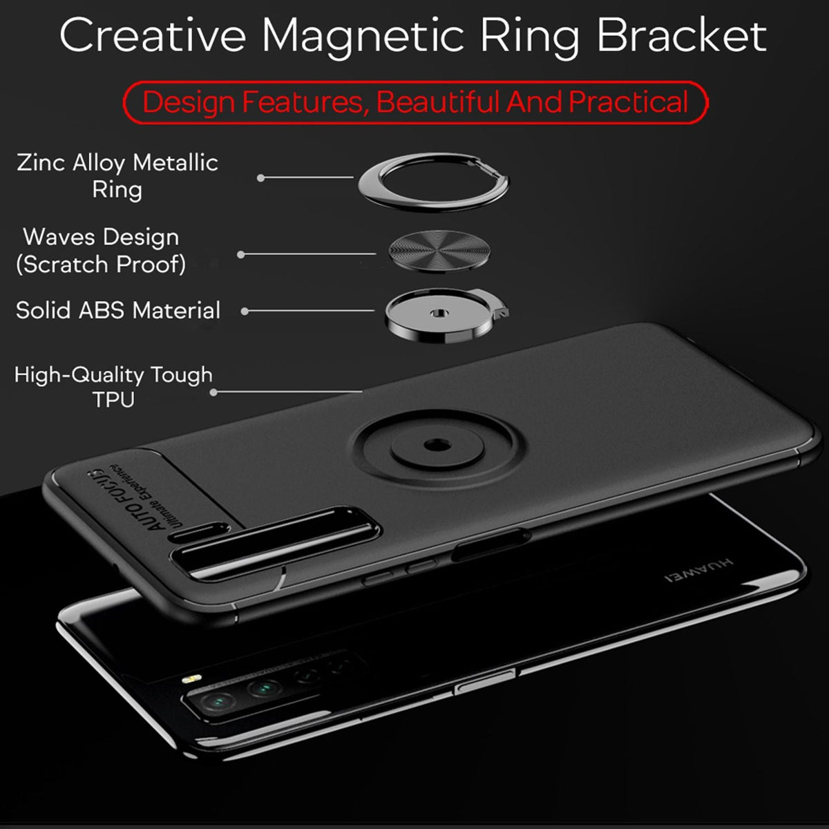 NALIA Ringhülle für Huawei P40 Lite 5G – Ring-Ständer 360° & für Magnet-Halter – GRIP360 (Mattiertes Silikon Case) – Marke aus Berlin