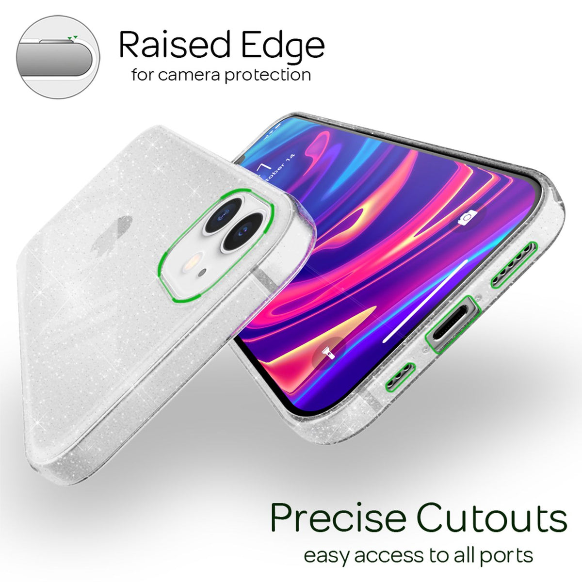 NALIA Glitzerhülle für iPhone 12 / 12 Pro – Funkelndes Silikon Case – DAZZLIN (Transparent & Stoßfest) – Marke aus Berlin