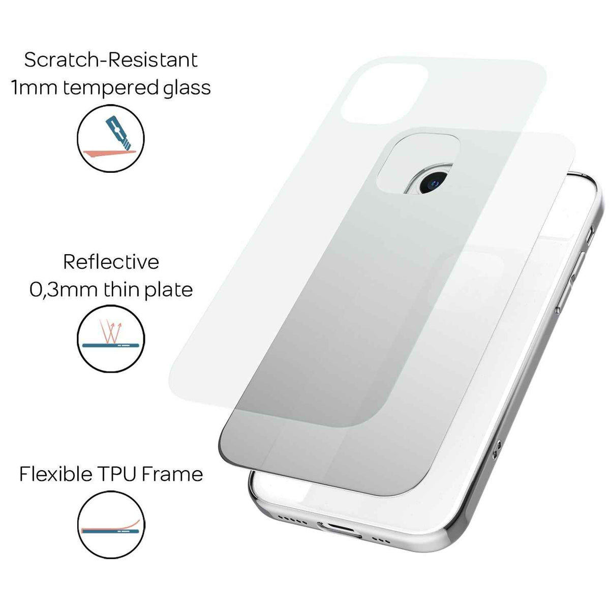 NALIA Spiegelhülle für iPhone 12 / 12 Pro – Echtes Glas (9H Spiegel & Robust) – RAYN (Premium Hardcase & Silikon Bumper) – Marke aus Berlin