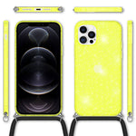 NALIA Handykette mit Neon Glitzerhülle für iPhone 12 Pro Max – Durchsichtig & Funkelnd – HANGIT SPARK (Transparentes Silikon Case zum Umhängen) – Marke aus Berlin