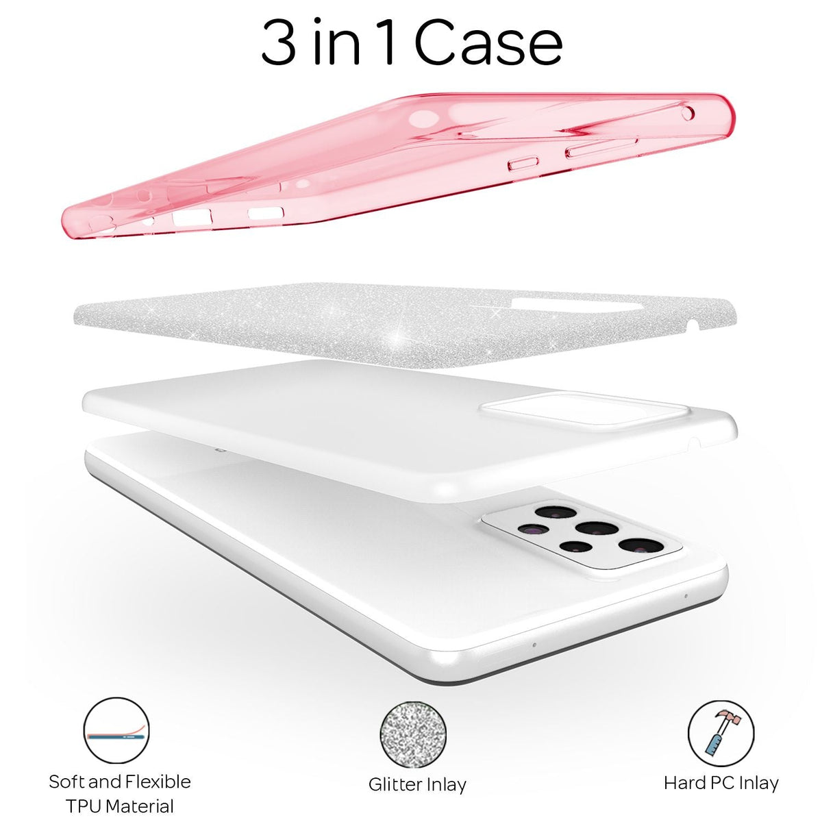NALIA Glitzerhülle für Samsung Galaxy A52 / A52 5G / A52s 5G – Funkelnder Glitzer-Look & Grip – SHINEPOP (Silikon Case) – Marke aus Berlin