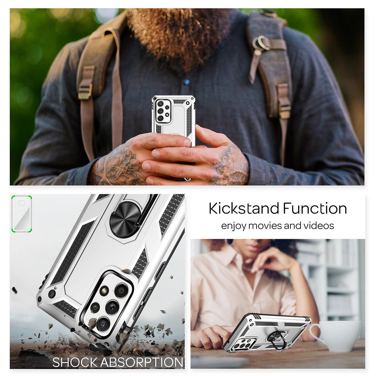 NALIA Panzerhülle für Samsung Galaxy A52 / A52 5G / A52s 5G – Ring-Ständer 360° & Magnet-Halterung Kompatibel – RINGDEFEND (Stoßfestes Outdoor Case) – Marke aus Berlin