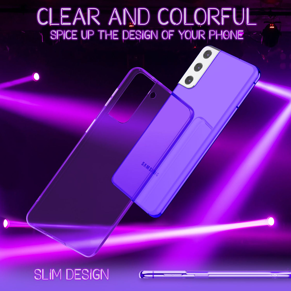 NALIA Neon Silikonhülle für Samsung Galaxy S21 Plus – Knallige Signal-Farbe & Linsenschutz – VIBE (Transparentes Case) – Marke aus Berlin