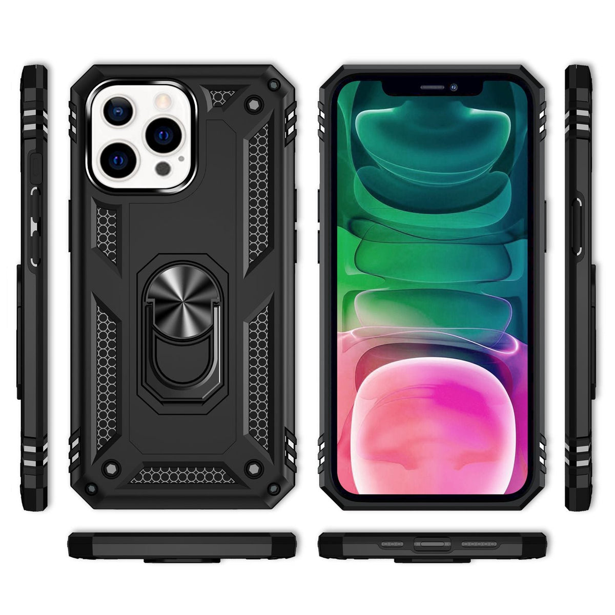 NALIA Panzerhülle für iPhone 13 Pro – Ring-Ständer 360° & Magnet-Halterung Kompatibel – RINGDEFEND (Stoßfestes Outdoor Case) – Marke aus Berlin