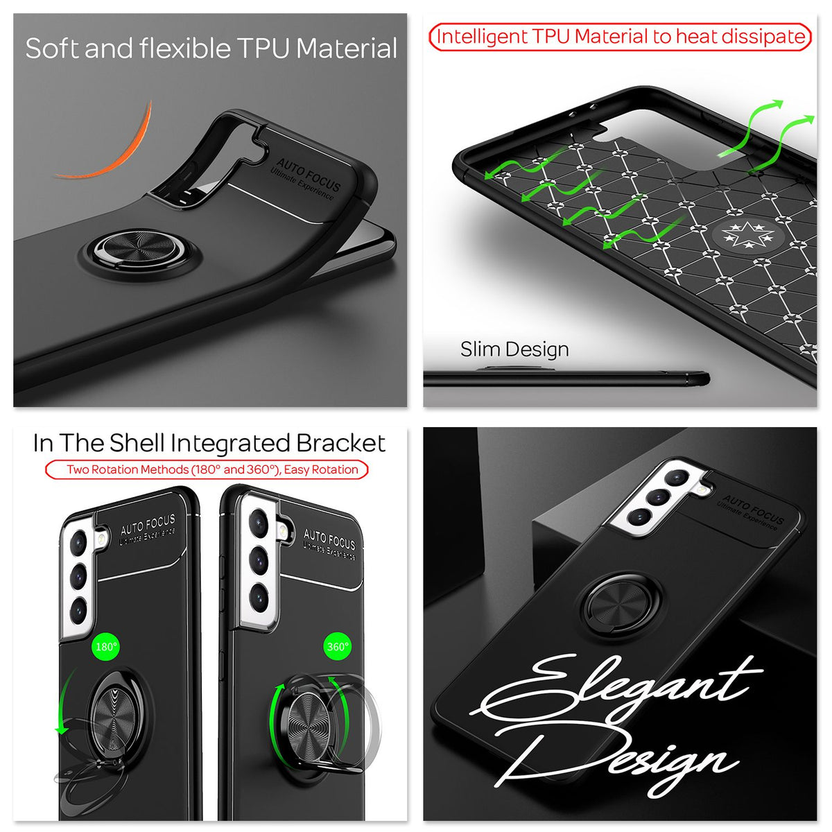 NALIA Ringhülle für Samsung Galaxy S21 FE – Ring-Ständer 360° & für Magnet-Halter – GRIP360 (Mattiertes Silikon Case) – Marke aus Berlin