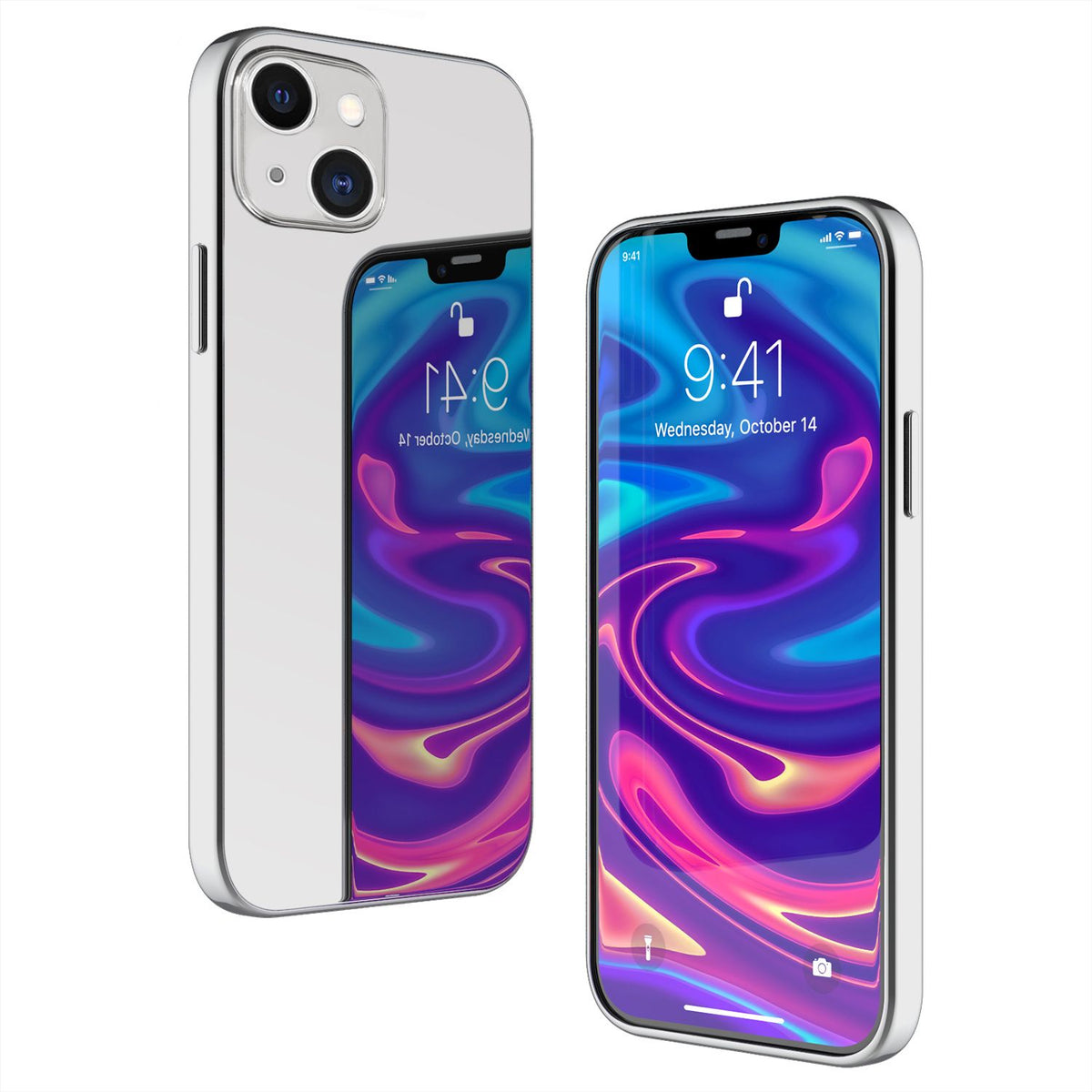 NALIA Spiegel Hartglas Case kompatibel mit iPhone 13 Hülle, Klarer Spiegeleffekt Mirror Hardcase Robust 9H Tempered Glass & Silikon Bumper, Dünne Schutzhülle Glashülle Cover Handyhülle - Silber