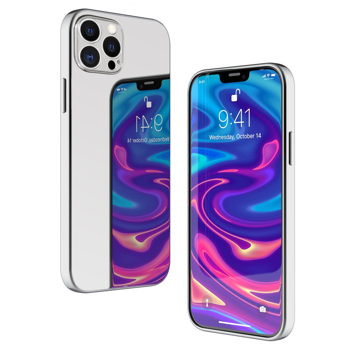 NALIA Spiegel Hartglas Case kompatibel mit iPhone 13 Pro Max Hülle, Klarer Spiegeleffekt Mirror Hardcase Robust 9H Tempered Glass & Silikon Bumper, Dünne Schutzhülle Glashülle Handyhülle - Silber