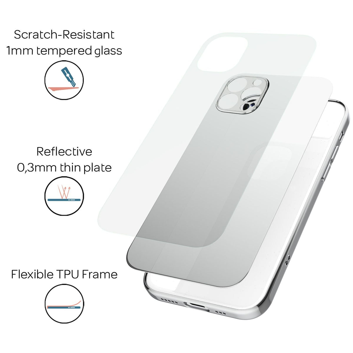 NALIA Spiegel Hartglas Case kompatibel mit iPhone 13 Pro Max Hülle, Klarer Spiegeleffekt Mirror Hardcase Robust 9H Tempered Glass & Silikon Bumper, Dünne Schutzhülle Glashülle Handyhülle - Silber