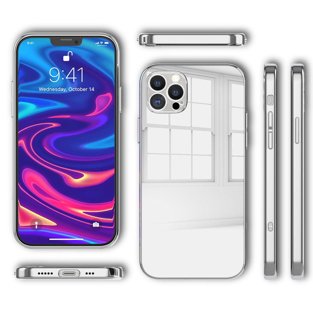 NALIA Spiegel Hartglas Case kompatibel mit iPhone 13 Pro Max Hülle, Klarer Spiegeleffekt Mirror Hardcase Robust 9H Tempered Glass & Silikon Bumper, Dünne Schutzhülle Glashülle Handyhülle - Silber