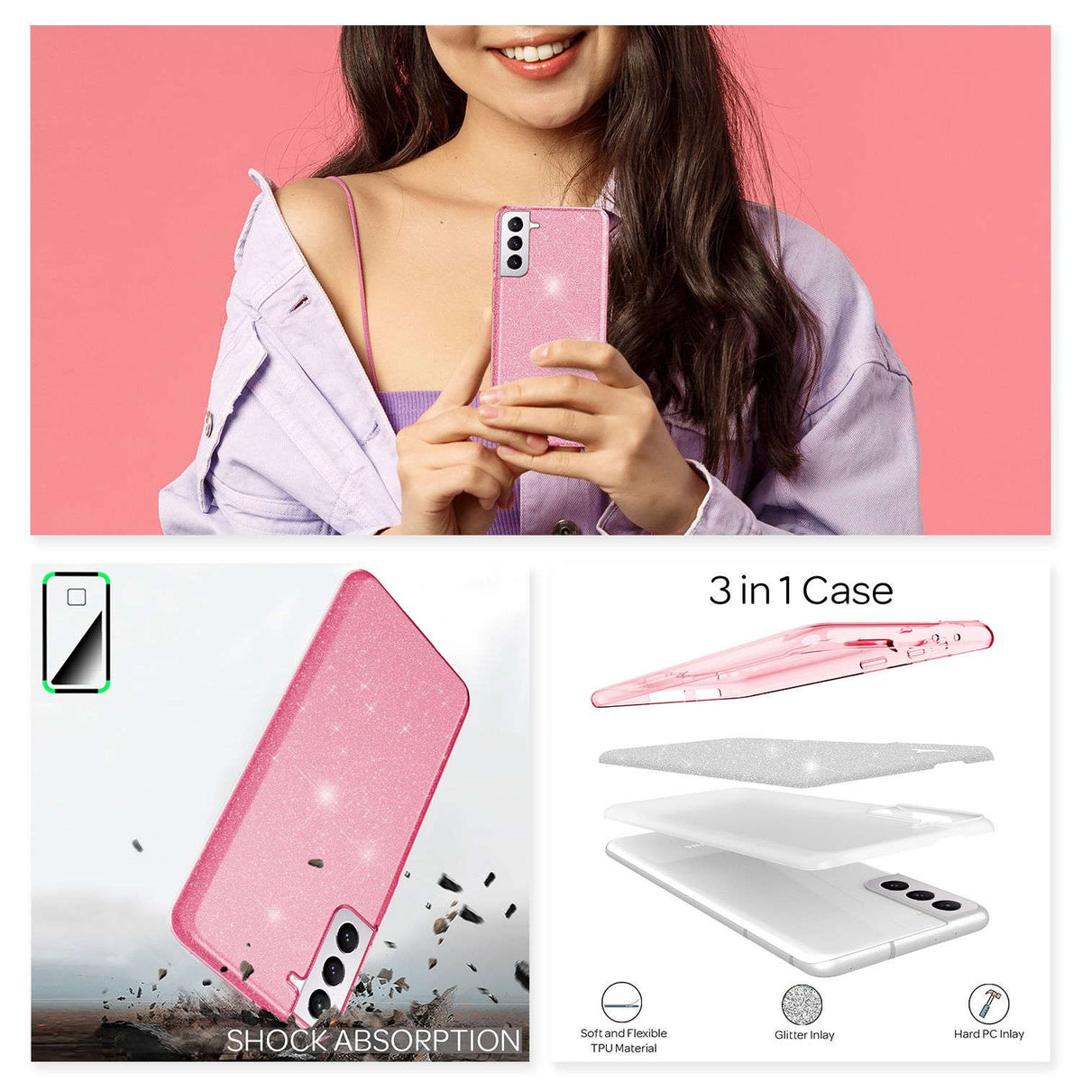 NALIA Glitzerhülle für Samsung Galaxy S22 – Funkelnder Glitzer-Look & Grip – SHINEPOP (Silikon Case) – Marke aus Berlin Namma Markt