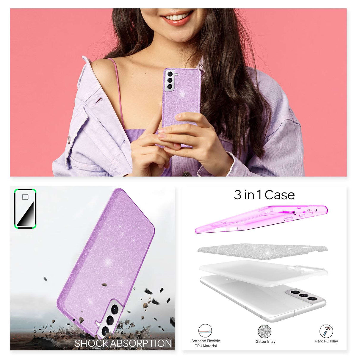 NALIA Glitzerhülle für Samsung Galaxy S22 – Funkelnder Glitzer-Look & Grip – SHINEPOP (Silikon Case) – Marke aus Berlin Namma Markt