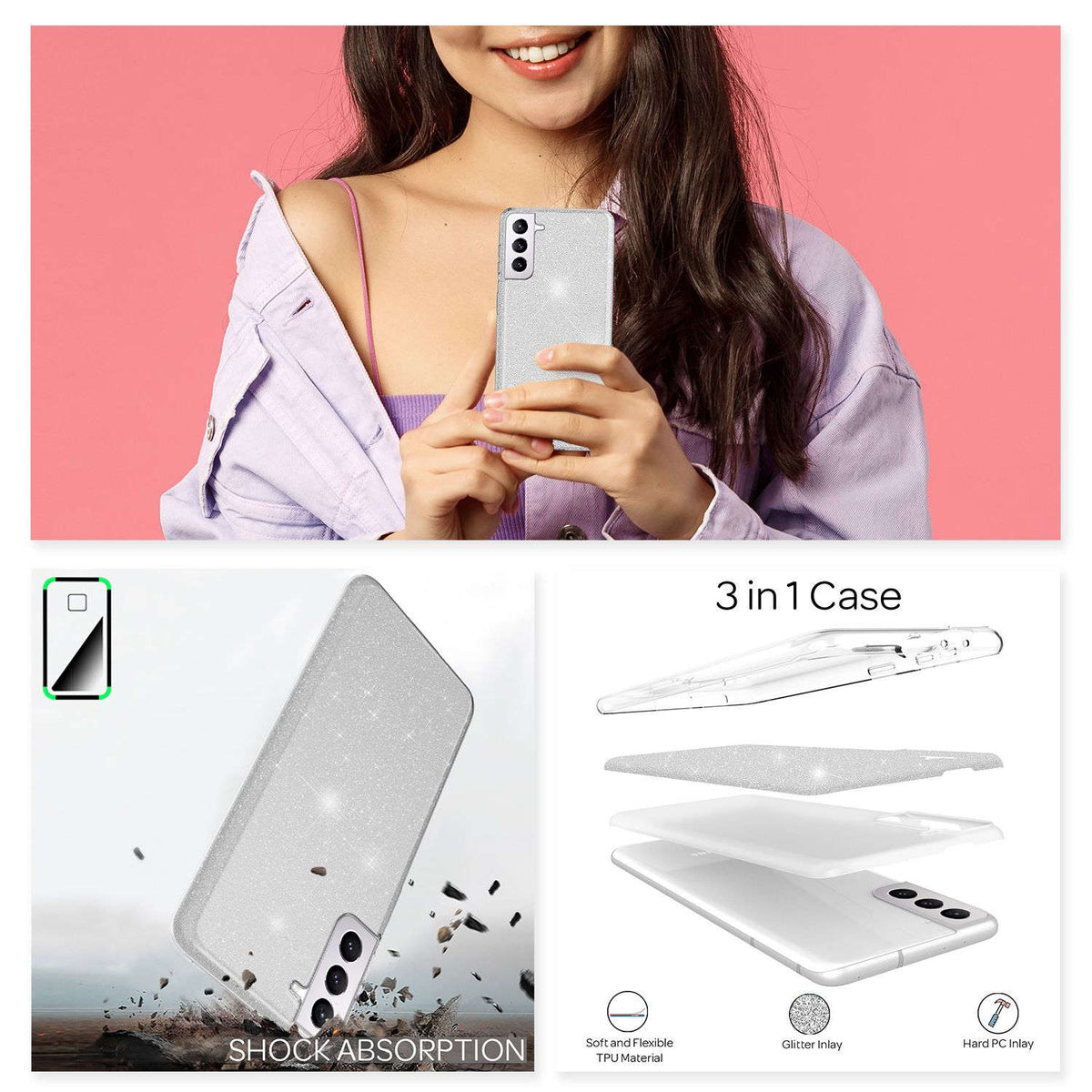 NALIA Glitzerhülle für Samsung Galaxy S22 – Funkelnder Glitzer-Look & Grip – SHINEPOP (Silikon Case) – Marke aus Berlin Namma Markt