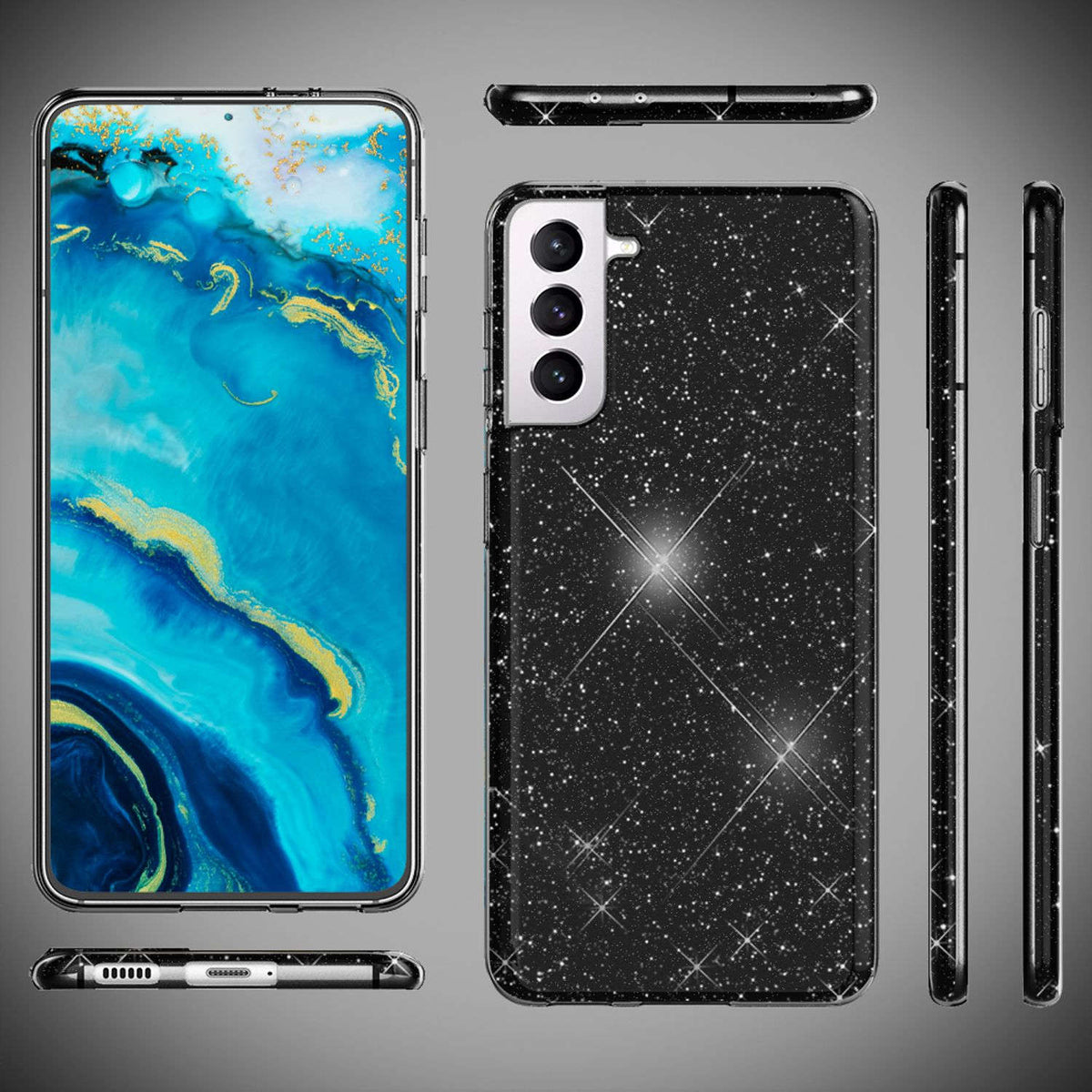 NALIA Glitzerhülle für Samsung Galaxy S22 – Funkelnder Glitzer-Look & Grip – SHINEPOP (Silikon Case) – Marke aus Berlin Namma Markt