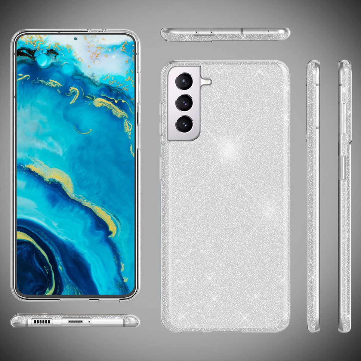 NALIA Glitzerhülle für Samsung Galaxy S22 – Funkelnder Glitzer-Look & Grip – SHINEPOP (Silikon Case) – Marke aus Berlin Namma Markt