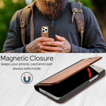 NALIA Echt-Holz Flipcase kompatibel mit iPhone 13 Pro Max Hülle, FSC zert. Natur Holzhülle mit Standfunktion & Kartenfach, Premium Wood Case Wallet Rundum-Schutz Handyhülle Klapphülle Etui - Walnuss