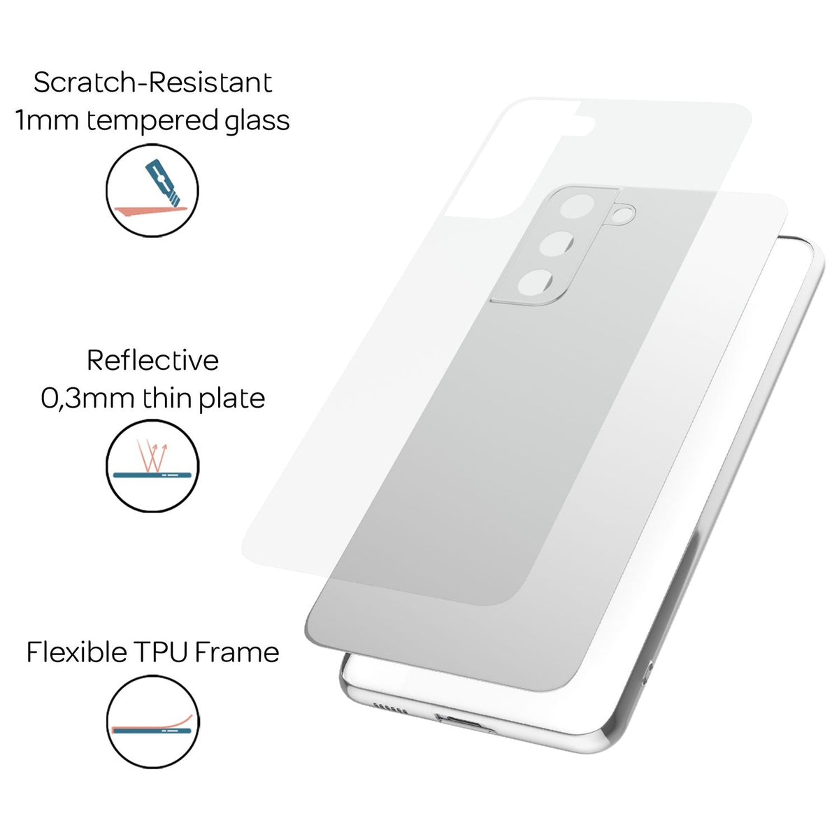 NALIA Spiegelhülle für Samsung Galaxy S22 Plus – Echtes Glas (9H Spiegel & Robust) – RAYN (Premium Hardcase & Silikon Bumper) – Marke aus Berlin