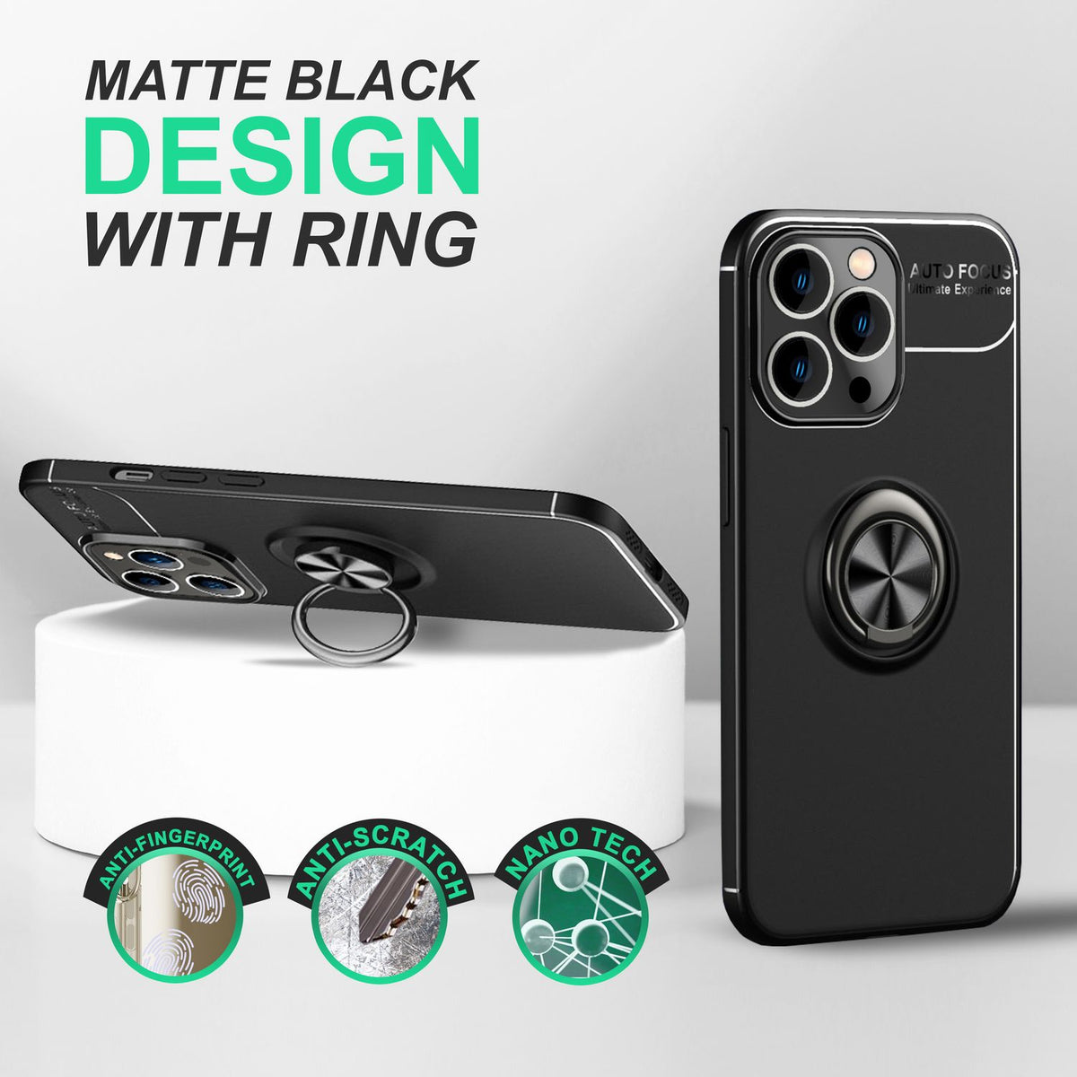 NALIA Ringhülle für iPhone 14 Pro – Ring-Ständer 360° & für Magnet-Halter – GRIP360 (Mattiertes Silikon Case) – Marke aus Berlin
