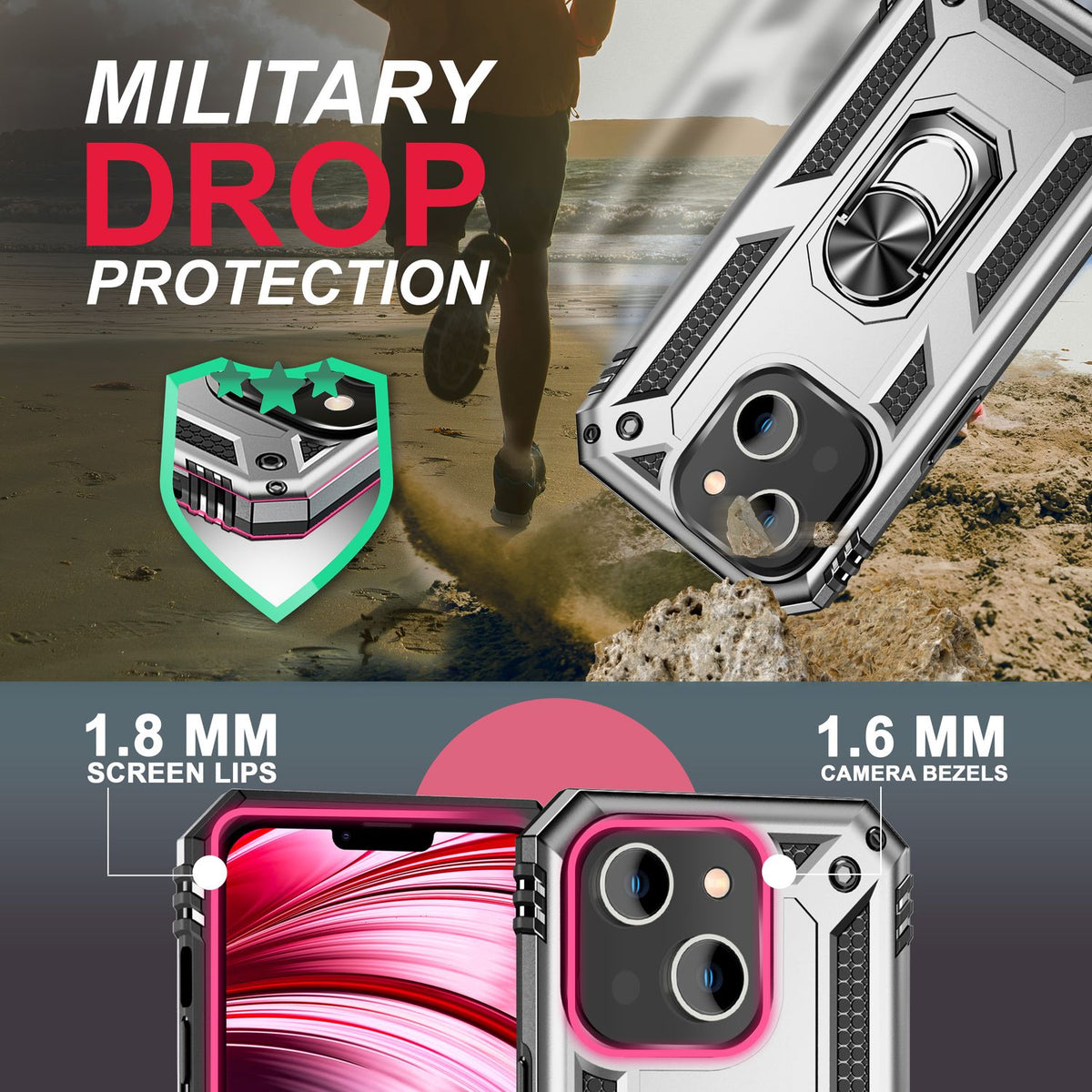 NALIA Panzerhülle für iPhone 14 Plus – Ring-Ständer 360° & Magnet-Halterung Kompatibel – RINGDEFEND (Stoßfestes Outdoor Case) – Marke aus Berlin