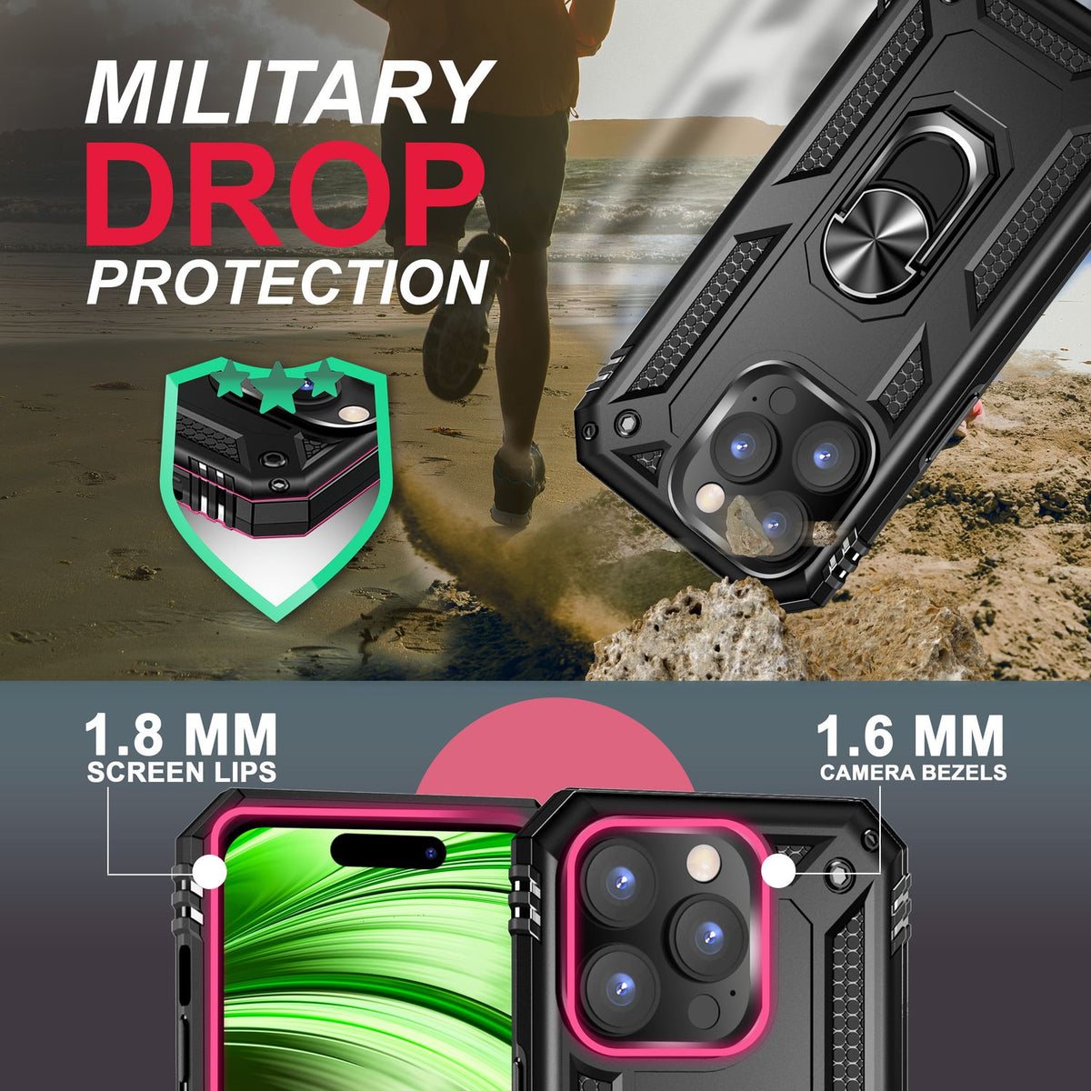 NALIA Panzerhülle für iPhone 14 Pro – Ring-Ständer 360° & Magnet-Halterung Kompatibel – RINGDEFEND (Stoßfestes Outdoor Case) – Marke aus Berlin