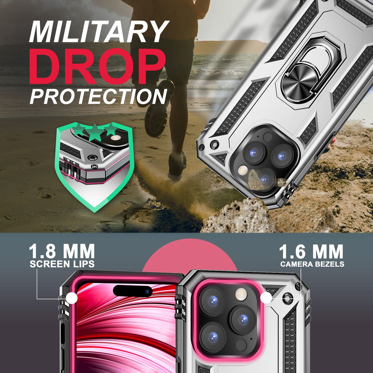 NALIA Panzerhülle für iPhone 14 Pro – Ring-Ständer 360° & Magnet-Halterung Kompatibel – RINGDEFEND (Stoßfestes Outdoor Case) – Marke aus Berlin