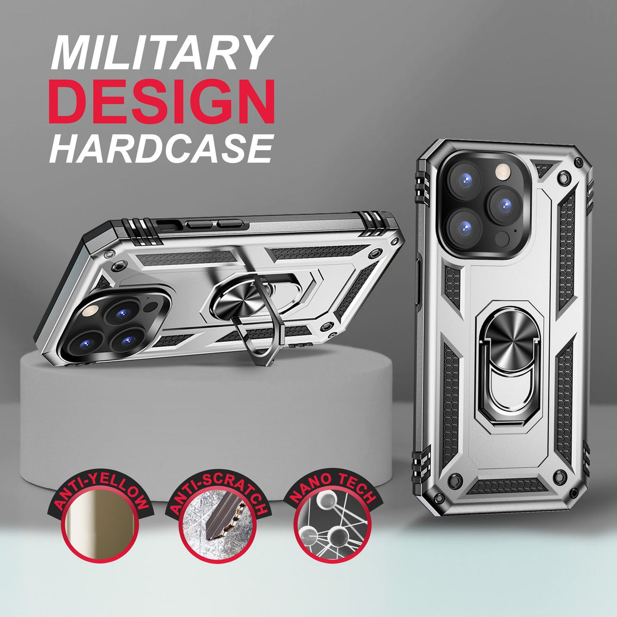 NALIA Panzerhülle für iPhone 14 Pro – Ring-Ständer 360° & Magnet-Halterung Kompatibel – RINGDEFEND (Stoßfestes Outdoor Case) – Marke aus Berlin