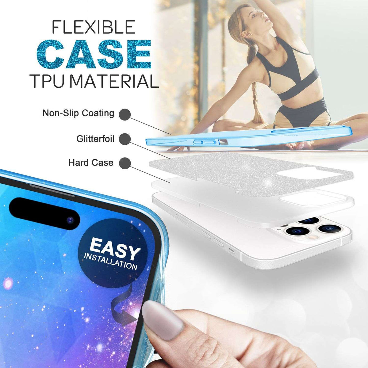 NALIA Glitzerhülle für iPhone 14 Pro Max – Funkelnder Glitzer-Look & Grip – SHINEPOP (Silikon Case) – Marke aus Berlin