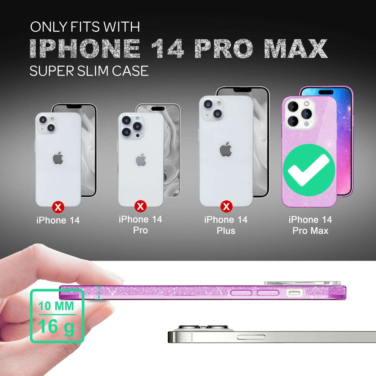 NALIA Glitzerhülle für iPhone 14 Pro Max – Funkelnder Glitzer-Look & Grip – SHINEPOP (Silikon Case) – Marke aus Berlin