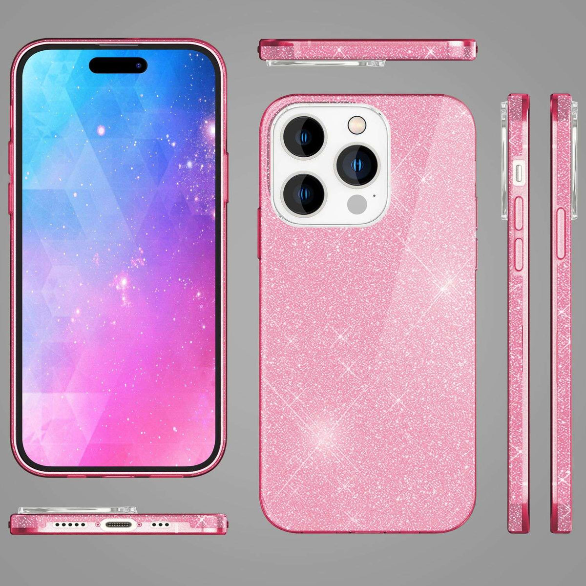 NALIA Glitzerhülle für iPhone 14 Pro Max – Funkelnder Glitzer-Look & Grip – SHINEPOP (Silikon Case) – Marke aus Berlin