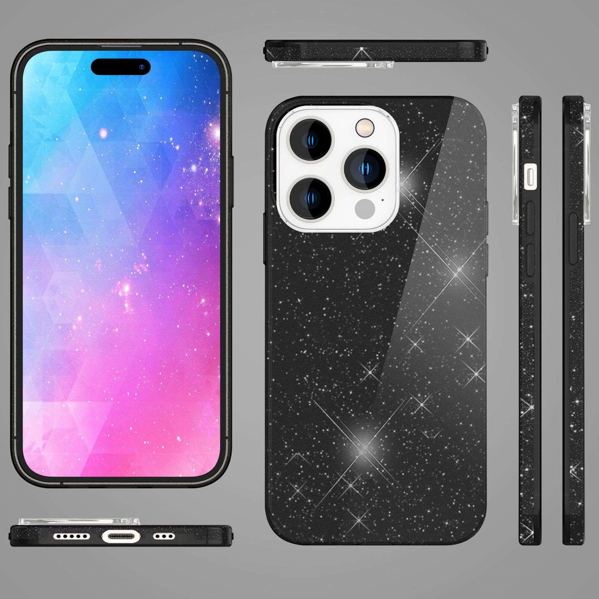 NALIA Glitzerhülle für iPhone 14 Pro Max – Funkelnder Glitzer-Look & Grip – SHINEPOP (Silikon Case) – Marke aus Berlin