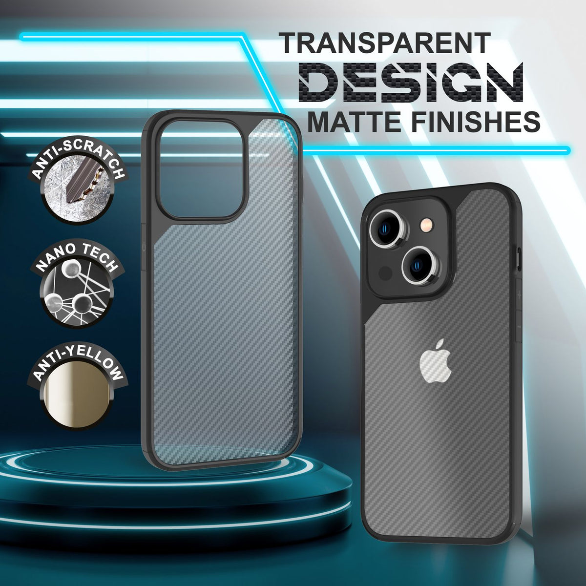 NALIA Mattes Carbon Look Case kompatibel mit iPhone 14 Plus Hülle, Durchsichtige Carbon-Struktur Anti-Fingerprint Robust Anti-Gelb Robust, Harte Rückseite & Verstärkter Silikon-Rand