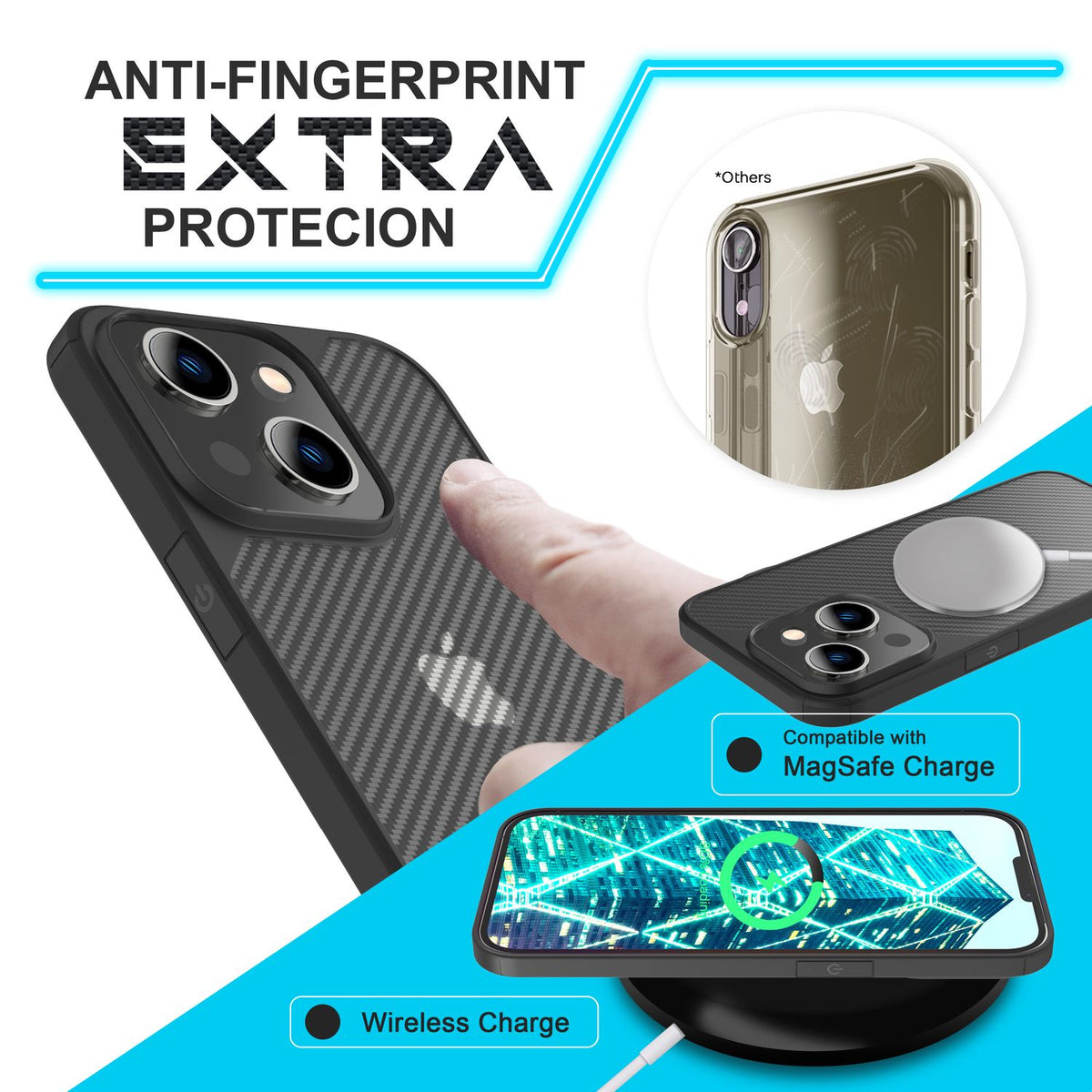 NALIA Mattes Carbon Look Case kompatibel mit iPhone 14 Plus Hülle, Durchsichtige Carbon-Struktur Anti-Fingerprint Robust Anti-Gelb Robust, Harte Rückseite & Verstärkter Silikon-Rand