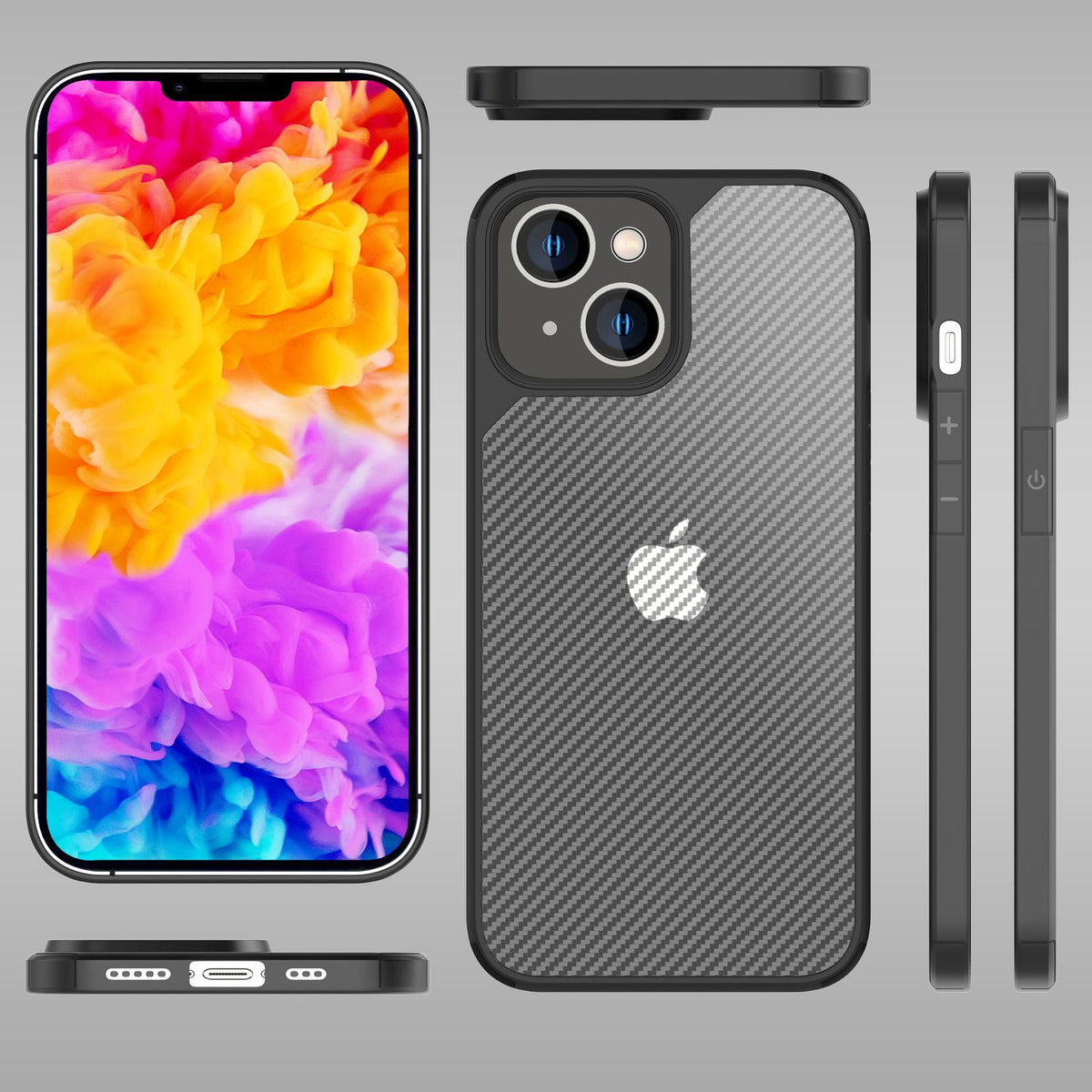 NALIA Mattes Carbon Look Case kompatibel mit iPhone 14 Plus Hülle, Durchsichtige Carbon-Struktur Anti-Fingerprint Robust Anti-Gelb Robust, Harte Rückseite & Verstärkter Silikon-Rand
