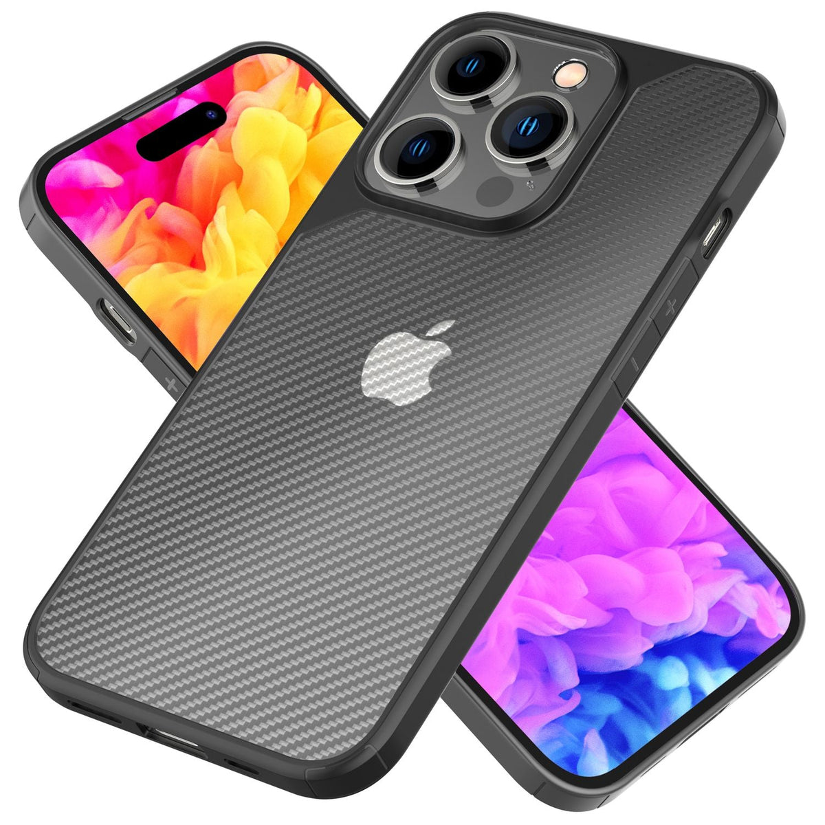 NALIA Carbon-Look Hülle für iPhone 14 Pro Max – Vergilbungsfrei & Rutschfest – NOMAD (Semi-Transparent & Silikon-Rahmen) – Marke aus Berlin