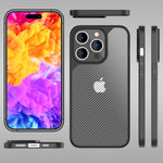 NALIA Carbon-Look Hülle für iPhone 14 Pro Max – Vergilbungsfrei & Rutschfest – NOMAD (Semi-Transparent & Silikon-Rahmen) – Marke aus Berlin