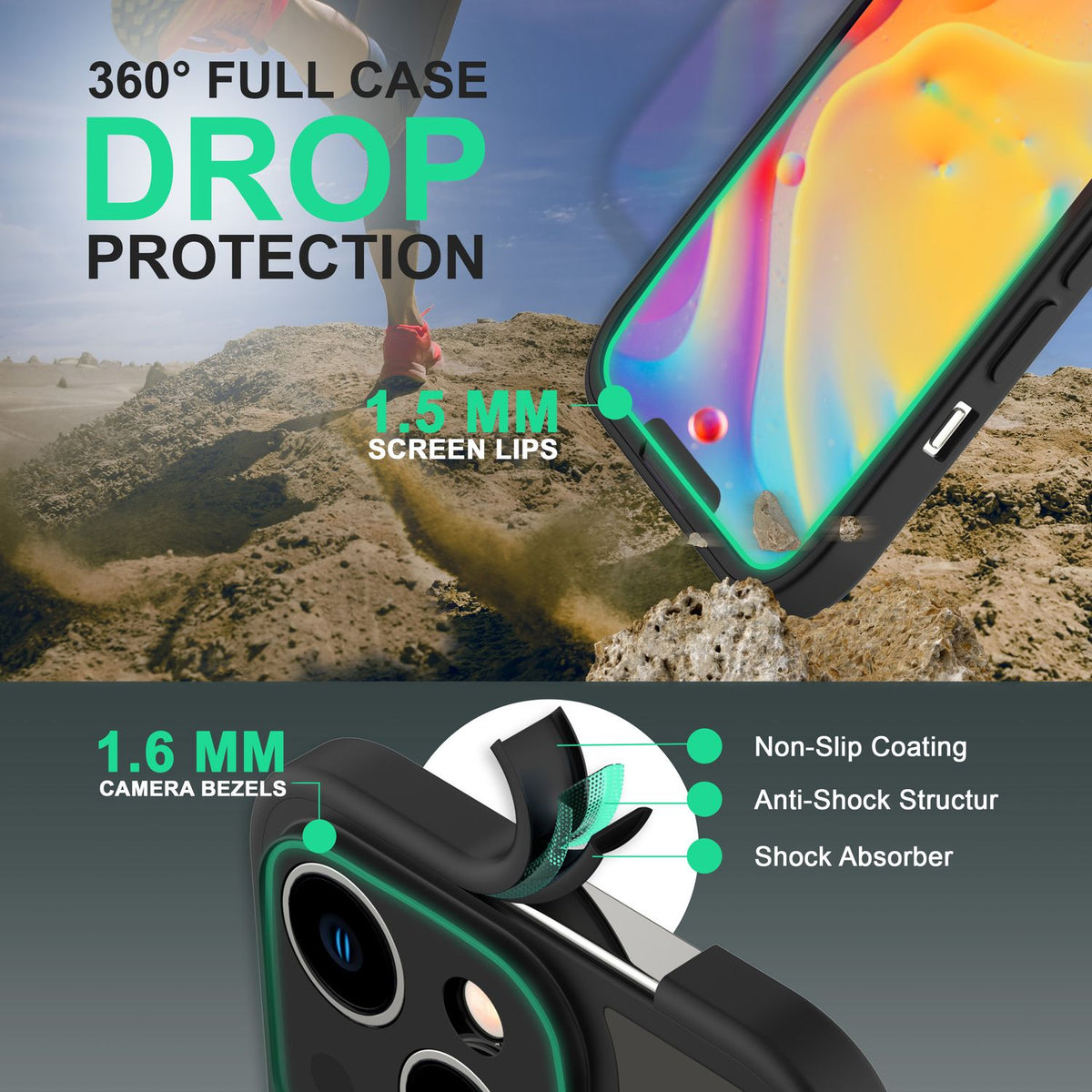 NALIA 360° Hülle für iPhone 14 – Vergilbungsfrei & Rutschfester Matt-Rahmen – SURROUND (Full-Body Case mit Kameraschutz) – Marke aus Berlin