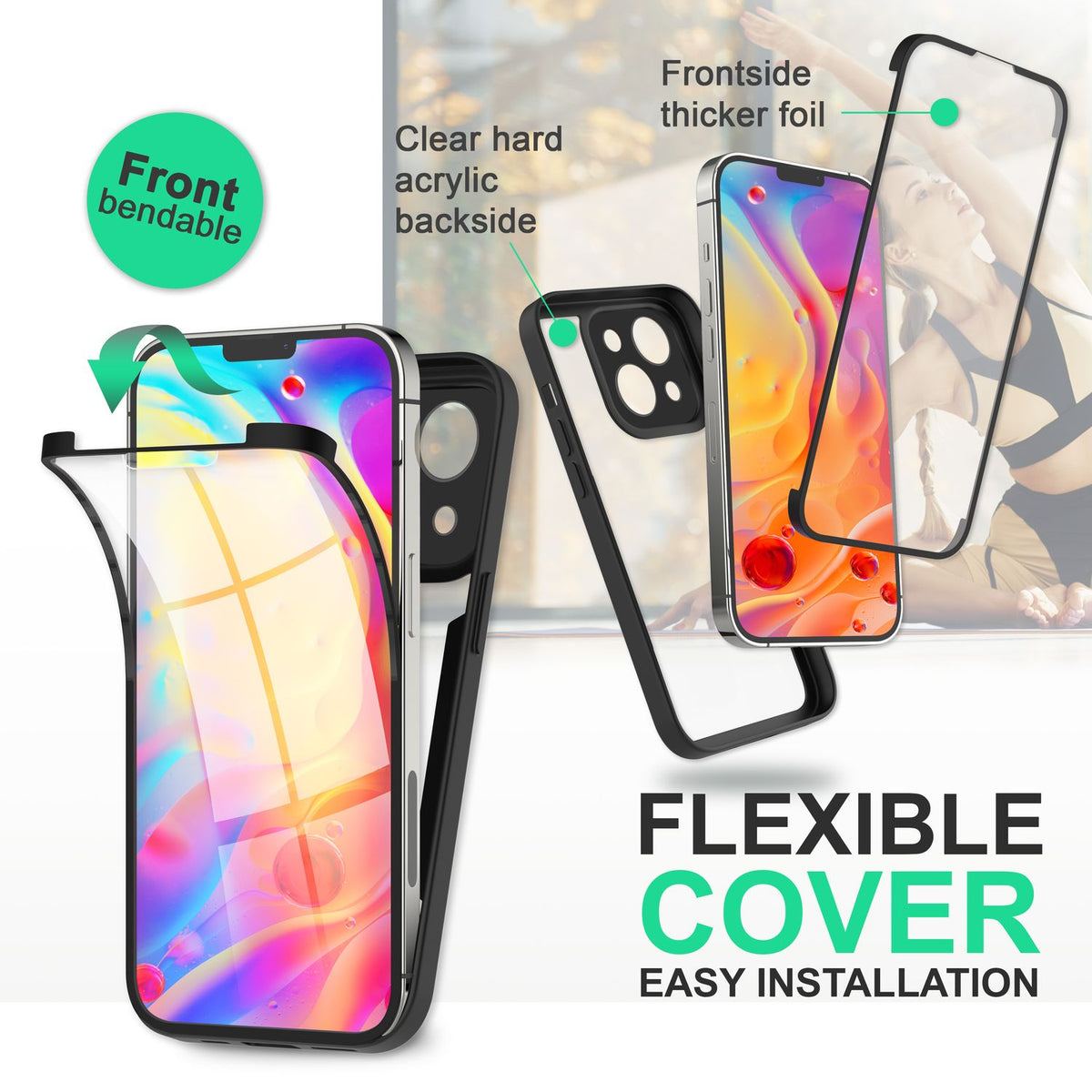 NALIA 360° Hülle für iPhone 14 – Vergilbungsfrei & Rutschfester Matt-Rahmen – SURROUND (Full-Body Case mit Kameraschutz) – Marke aus Berlin