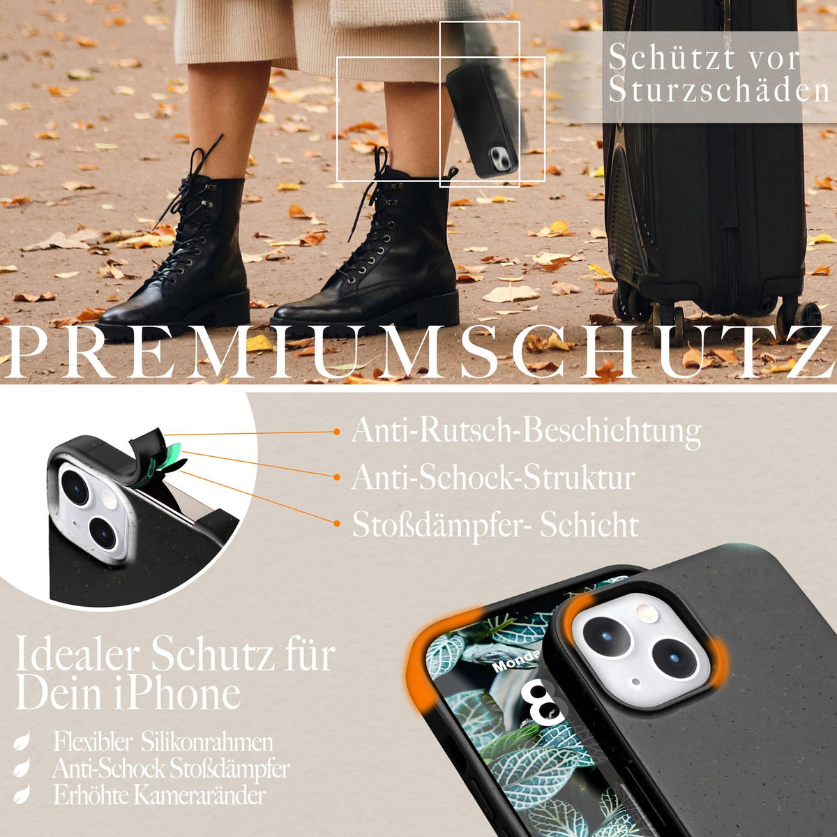 NALIA Handyhülle für iPhone 14 – Weizenstroh Case (Pflanzenbasiert) – BIOVERA – Matt & Stoßfest (Vegan) – Marke aus Berlin