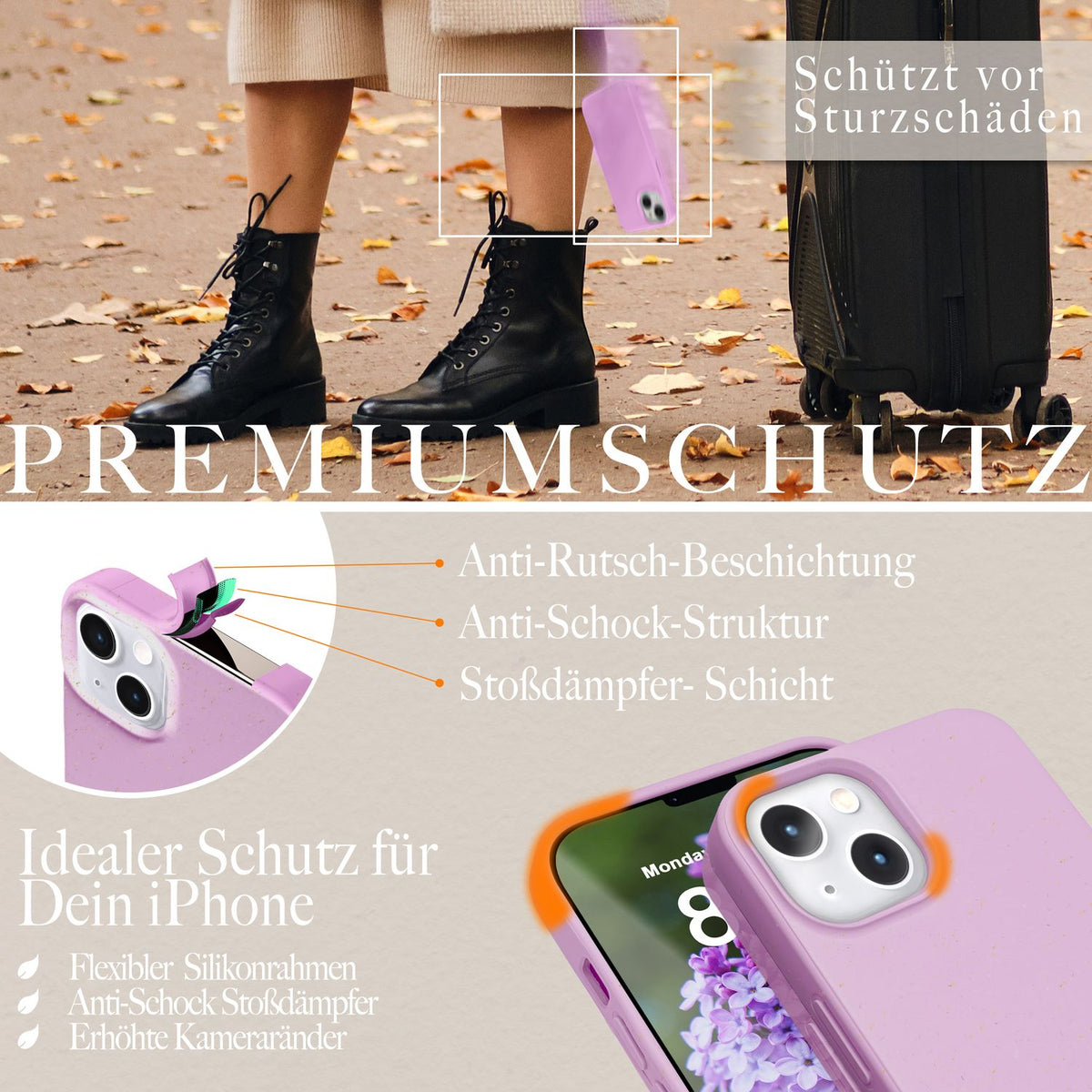 NALIA Handyhülle für iPhone 14 – Weizenstroh Case (Pflanzenbasiert) – BIOVERA – Matt & Stoßfest (Vegan) – Marke aus Berlin